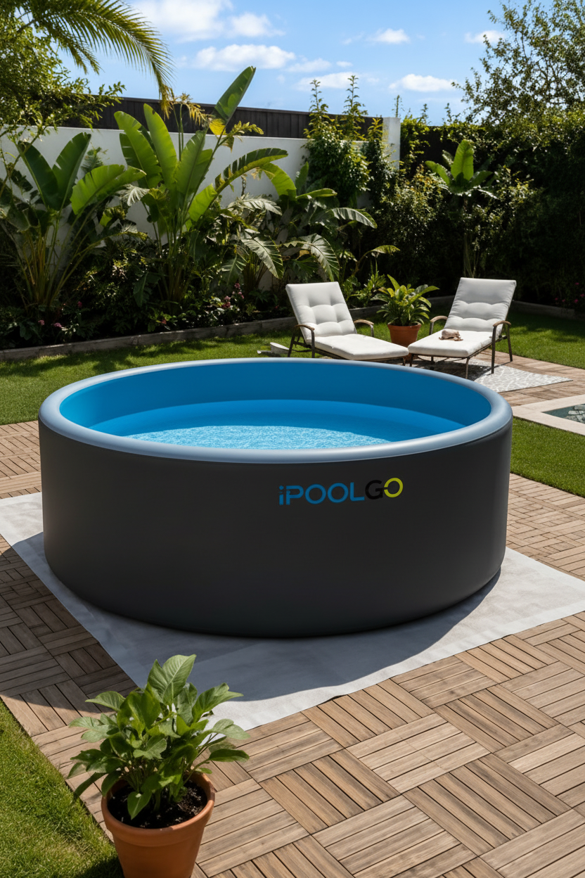 Piscine ronde rigide iPoolgo dans un jardin aménagé